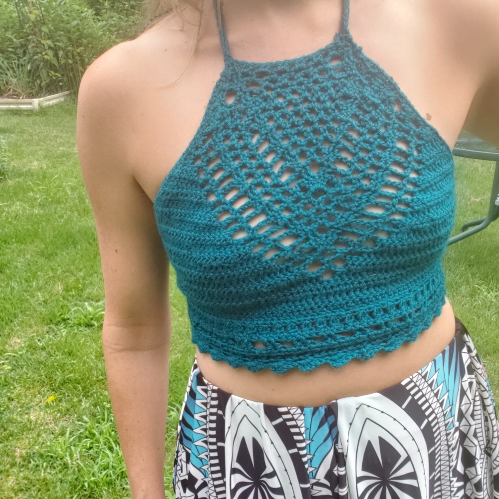 Handmade Crochet Crop Top Lace up back